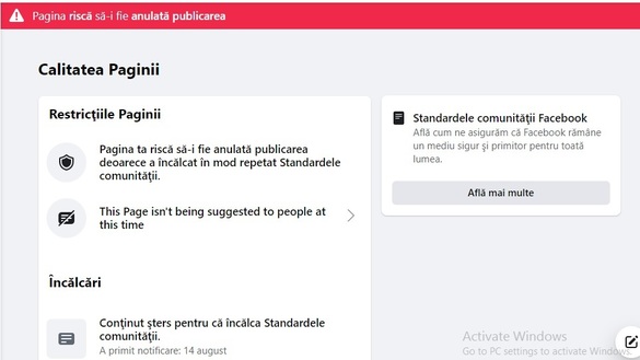 Pagina de Facebook a Profit.ro este ținută sub restricții de aproape jumătate de an, pentru o singură postare în cei 6 ani și jumătate 