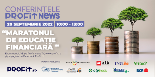 Profit News TV organizează, pe 20 septembrie, Maratonul de Educație Financiară, cu cei mai importanți jucători de pe piața de profil din România