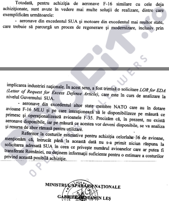 DOCUMENT România s-a adresat direct guvernului SUA pentru a cumpăra avioane F-16 și așteaptă răspuns