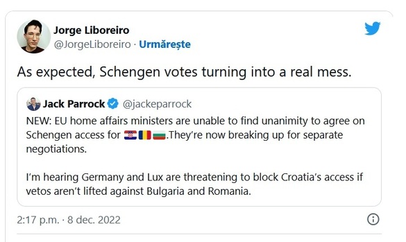 Liderii celor mai mari 3 grupuri din Parlamentul European au agreat să solicite o dezbatere în Parlament privind tratamentul incorect pentru Schengen
