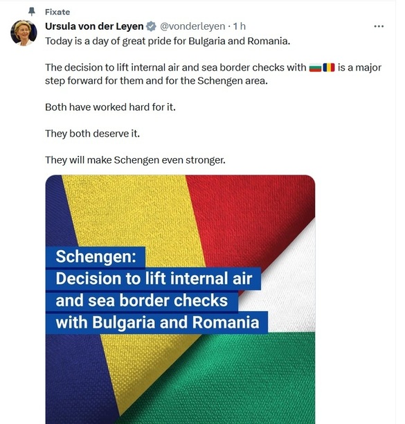 ULTIMA ORĂ FOTO Consiliul UE a adoptat Decizia privind aplicarea acquis-ului Schengen în România și în Bulgaria. Ursula von der Leyen: O zi de mare mândrie pentru România și Bulgaria!