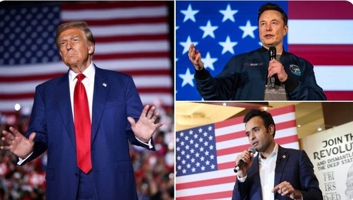 Miliardarii Elon Musk și Vivek Ramaswamy vor conduce noul „Departament al eficienței guvernamentale” în administrația Trump. Acronimul noului departament, DOGE, coincide cu numele criptomonedei pe care Musk o promovează