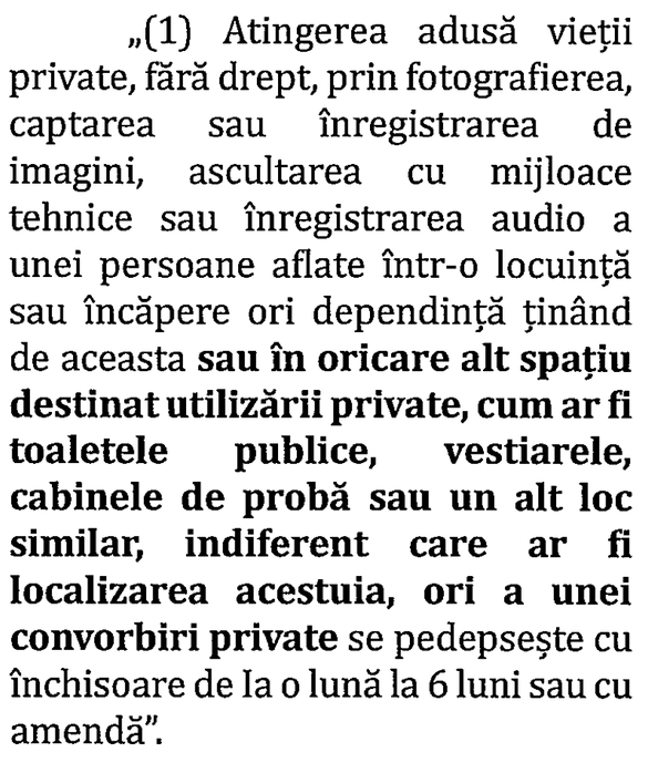 CONFIRMARE Primă decizie - Închisoare de până la 6 luni în cazul filmării persoanelor în toalete publice sau cabine de probă