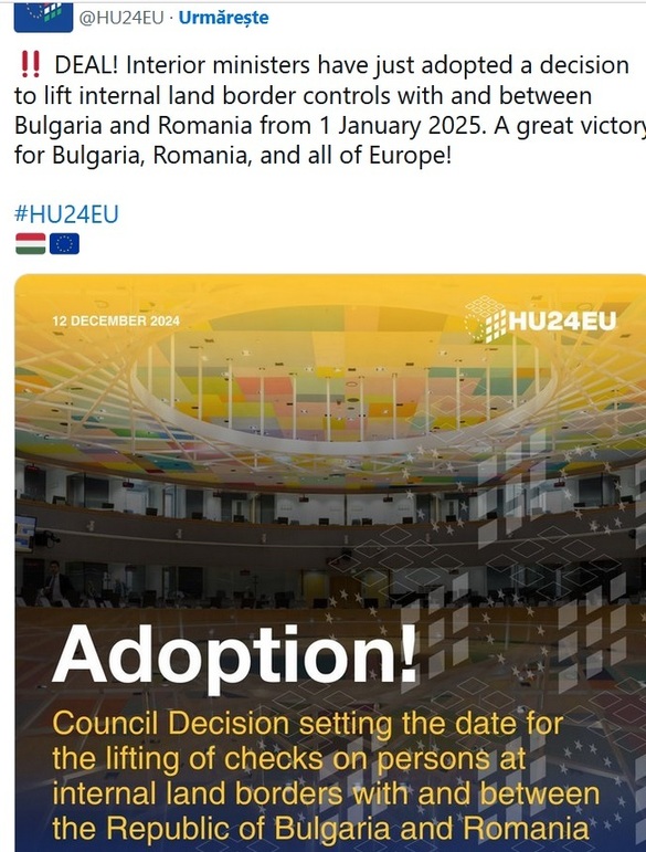 ULTIMA ORĂ OFICIAL România integral în Schengen, de la 1 ianuarie 2025. O perioadă, controale aleatorii