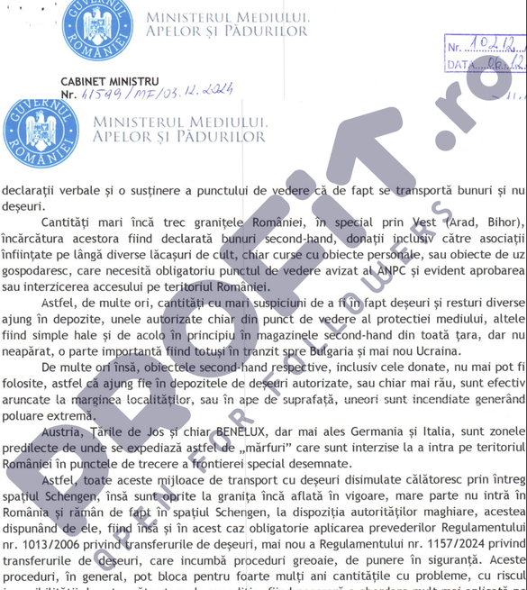 DOCUMENTE OFICIALE Cantități mari de deșeuri încă trec granițele României sub forma bunurilor ”second-hand”. Pot chiar crește odată cu intrarea în Schengen