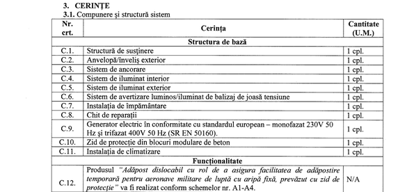 FOTO&DOCUMENT Armata României cumpără adăposturi temporare pentru avioane de luptă aflate în misiune. Contract de sute de milioane de lei