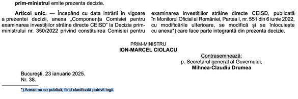 DOCUMENT Componența comisiei care avizează investițiile străine în România a fost secretizată