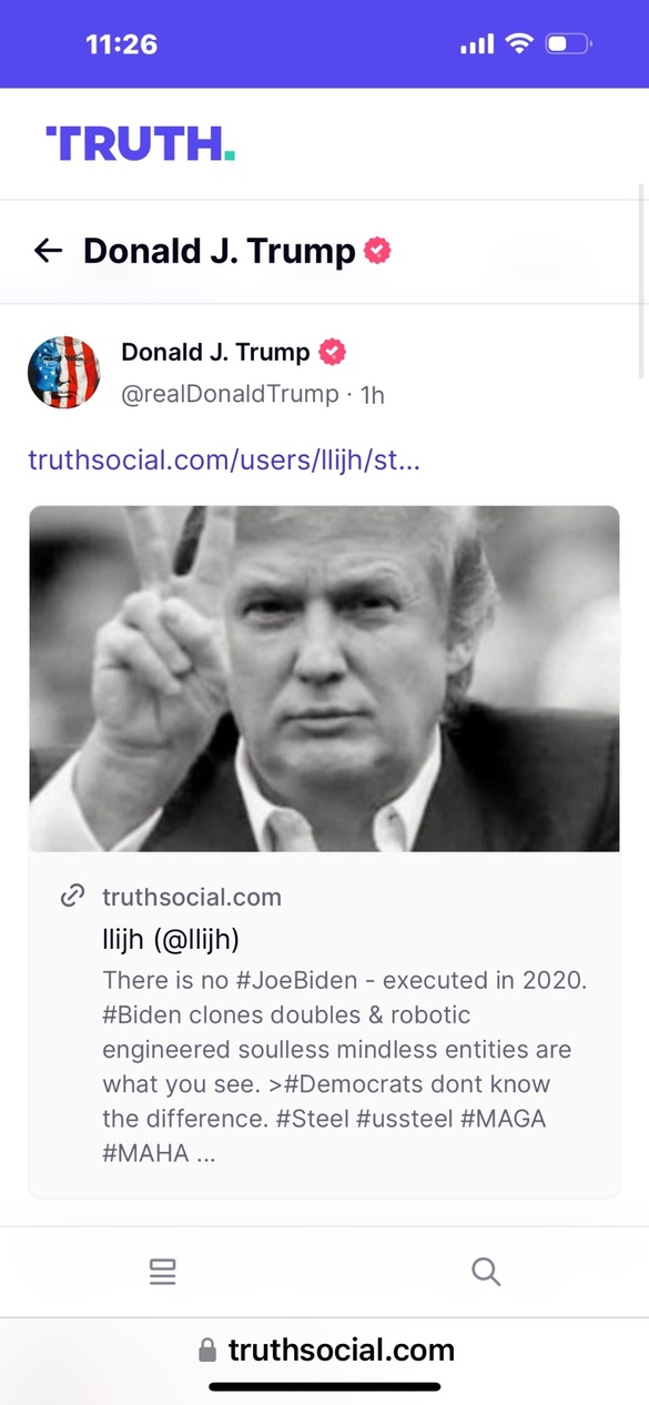 Trump a distribuit pe Truth Social o teorie a conspirației potrivit căreia Biden ar fi fost „executat” în 2020 și înlocuit cu clone sau roboți