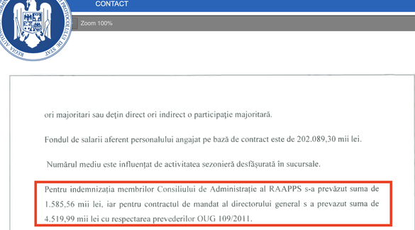 FOTO DOCUMENT Directorul RA-APPS avea propusă pentru acest an o indemnizație de aproape 1 milion de euro, dar afirmă că a fost o greșeală de redactare 