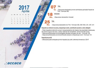 Calendarul fiscal al lunii aprilie. Din punct de vedere fiscal, aprilie este o lună mai liniștită