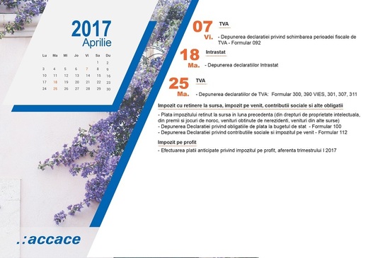 Calendarul fiscal al lunii aprilie. Din punct de vedere fiscal, aprilie este o lună mai liniștită