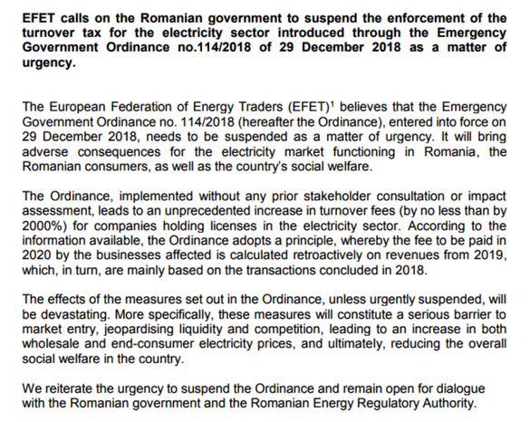 Traderii europeni de energie cer Guvernului să suspende de urgență taxa ANRE de 2% pe cifra de afaceri a companiilor din sector: 