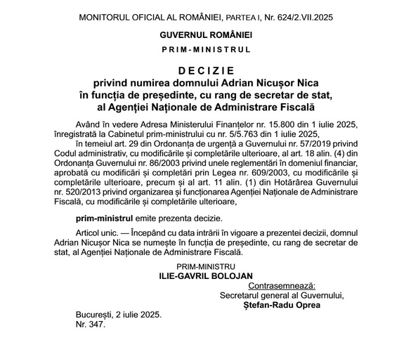 CONFIRMARE Noul șef ANAF este Adrian Nicușor Nica