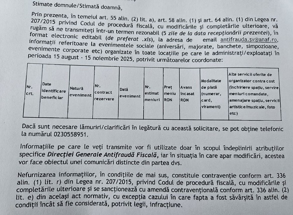 ANAF cere, la nivel național, date despre nunți, botezuri, evenimente corporate DOCUMENT