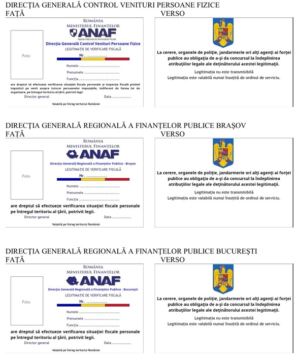 FOTO Inspectorii ANAF care îi verifică pe români vor avea legitimații din plastic pe care va scrie că sunt valabile doar cu ordin de serviciu 