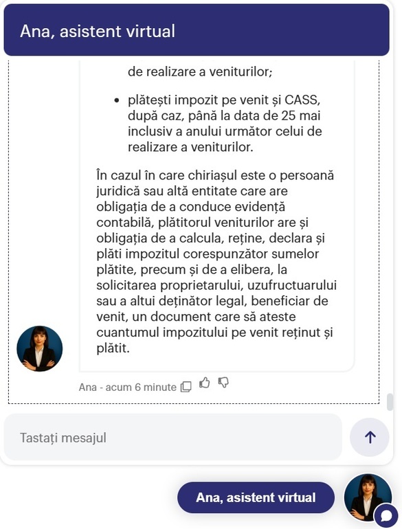 FOTO ANAF îți explică prin ANA: Ce obligații ai dacă închiriezi o casă și când trebuie să depui Declarația. La întrebarea 