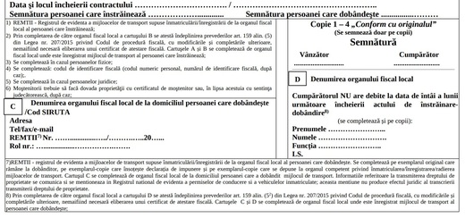 DOCUMENT Se schimbă contractul tipizat pentru achiziția de mașini. Se introduce avizul prin care cumpărătorii vor demonstra că nu au datorii