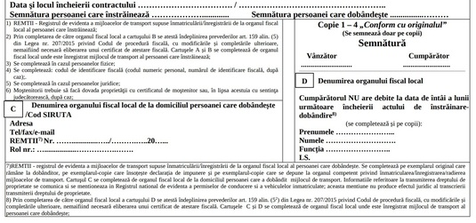 DOCUMENT Se schimbă contractul tipizat pentru achiziția de mașini. Se introduce avizul prin care cumpărătorii vor demonstra că nu au datorii