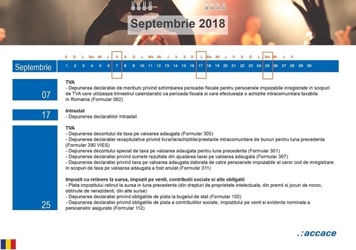 Calendarul fiscal al lunii septembrie
