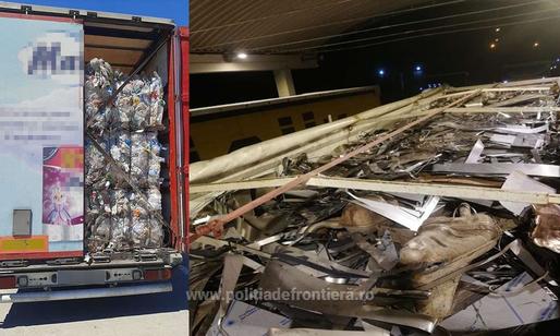 Peste 59 de tone de deșeuri din plastic, metal și oțel, găsite de polițiștii de frontieră și angajații Gărzii de Mediu din Giurgiu, în trei TIR-uri