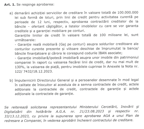 DOCUMENT Planul de redresare al Poștei Române, bazat pe credite de 100 milioane lei, a fost respins. 