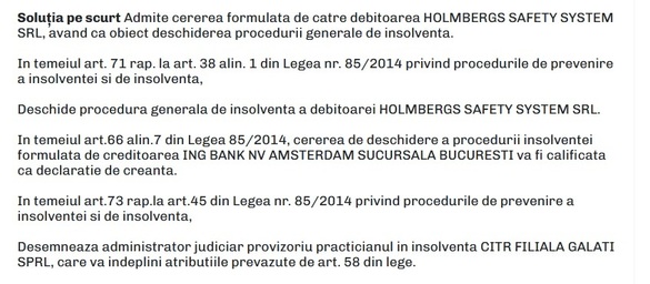 CONFIRMARE ULTIMA ORĂ Suedezii de la Holmbergs, unul din marile nume în domeniu, bagă în insolvență afacerea din România - dusă de familia Cepalis în Topul Europei - după 4 ani de la cumpărare