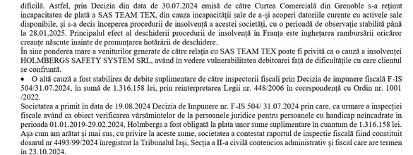 SURPRIZĂ Faliment în România, sute de angajați concediați. Suedezii de la Holmbergs, unul din marile nume, s-au răzgândit și au mutat brusc afacerea locală - dusă de antreprenorii români Cepalis în Topul Europei - din insolvență în faliment 
