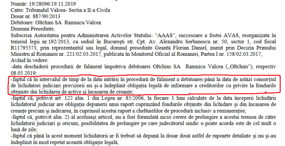 EXCLUSIV Bătaie pe falimentul Oltchim. Fosta firmă a șefului pe Insolvență al AAAS, desemnată lichidator de către instituție. Bruxelles-ul a cerut justiției să fie 