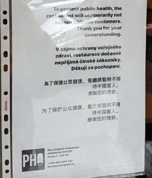 FOTO Un restaurant vietnamez din Praga refuză intrarea clienților chinezi din cauza coronavirusului