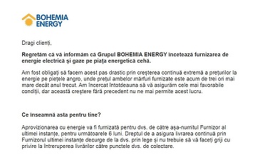 Șoc în Cehia - Bohemia Energy, cel mai mare grup furnizor de energie alternativă, cu aproape 1 milion de clienți, se oprește din cauza creșterii prețurilor
