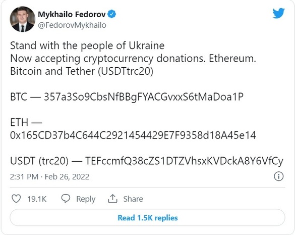 Ucraina a strâns 13 milioane de dolari în criptomonede după un apel pe Twitter