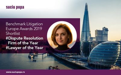 Benchmark Litigation Europe Awards 2019: Suciu Popa, pe lista scurtă pentru trofeul Romania Dispute Resolution Firm of the Year. Luminița Popa, nominalizată la categoria Lawyer of the Year
