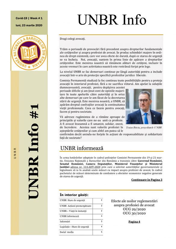 UNBR lansează un newsletter tematic UNBR INFO