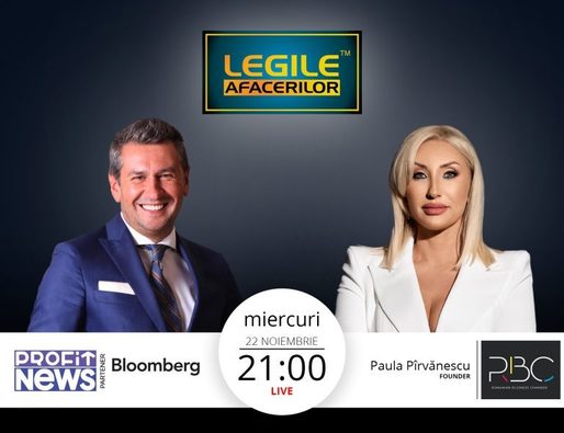 Paula Pîrvănescu, fondatoarea Asociației „Romanian Business Chamber”, invitata emisiunii „Legile Afacerilor” în această seară, la ora 21:00, LIVE pe Profit NEWS