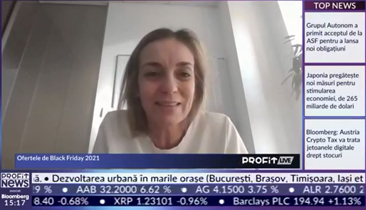 VIDEO PROFIT NEWS TV Pircan, vicepreședinte eMAG: Pregătim Black Friday 2021 din noiembrie 2020. Vom avea în campanie produse cu prețul cel mai mic din acest an, inclusiv celebrele produse surpriză. Anticipăm scumpiri în lunile ce vor urma 