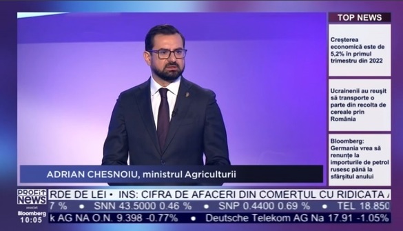 PROFIT NEWS TV Adrian Chesnoiu, Ministrul Agriculturii: Suntem departe de o criză alimentară. Întotdeauna producem mai mult decât avem nevoie