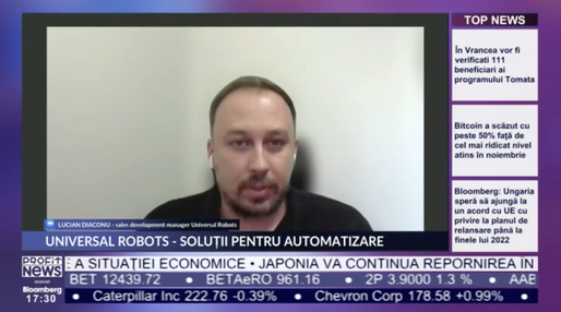 VIDEO PROFIT NEWS TV Lucian Diaconu, Sales Development Manager Universal Robots: Beneficiile utilizării unui robot industrial sunt vizibile foarte repede, iar recuperarea investiției este rapidă. Sunt flexibili și reduc costurile