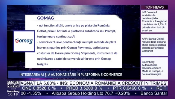 Profit News TV - Maratonul Inteligența Artificială în Economie. CEO și co-founder GoMag: Se vehiculează că vine AI și ne ia locurile de muncă. Nu, vine și ne dă mai multă performanță dacă suntem dispuși s-o acceptăm și s-o folosim 