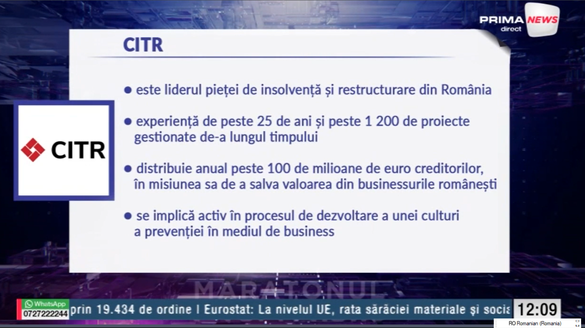 VIDEO Maratonul Profit.ro Educația Financiară Ediția a VII-a: Ionuț Coleașă, Senior Partner CITR, semnal de alarmă: Crește numărul companiilor în dificultate; astăzi, luptele se duc în afara instanțelor