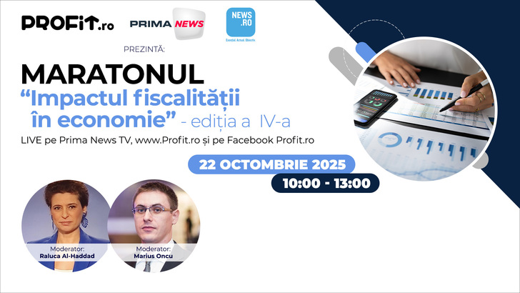Maratonul Profit.ro Impactul fiscalității în economie Ediția a IV-a. Ce riscuri există dacă România nu se încadrează în deficit? Globalizarea veniturilor: cum va funcționa? Ce efect asupra clasei de mijloc? Impactul majorării TVA și al accizelor 