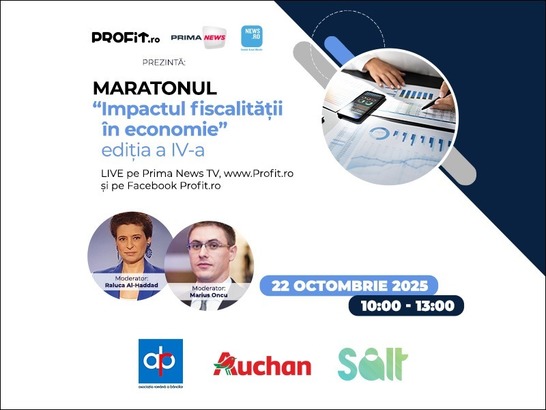 Maratonul Profit.ro Impactul fiscalității în economie Ediția a IV-a. Ce riscuri există dacă România nu se încadrează în deficit? Globalizarea veniturilor: cum va funcționa? Ce efect asupra clasei de mijloc? Impactul majorării TVA și al accizelor 