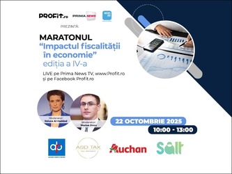Maratonul Profit.ro Impactul fiscalității în economie Ediția a IV-a. Ce riscuri există dacă România nu se încadrează în deficit? Globalizarea veniturilor: cum va funcționa? Ce efect asupra clasei de mijloc? Impactul majorării TVA și al accizelor 