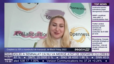 VIDEO PROFIT LIVE Elena Gheorghe, Country Manager PayU: Vedem o creștere pe valoarea medie a tranzacțiilor în rate de Black Friday. Estimăm că va fi dublă față de o zi normală