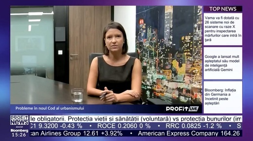VIDEO PROFIT LIVE Bianca Stamatoiu, reprezentant AREI: Caracterul inovativ al noului Cod de Urbanism va crea o reformă în plan juridic. Așteptăm să fie aprobat în acest an
