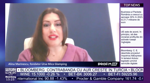 VIDEO PROFIT LIVE Alina Marinescu, fondator Ursa Mica Glamping: Fără un efort de parteneriat între antreprenori și Guvern nu cred că va exista un succes foarte mare pentru turismul din România