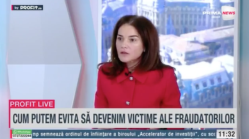 VIDEO Profit.ro TV - Ramona Rusu, ARB: Indiferent de tipologiile de fraudă, dacă aplicăm metodele de prevenție, care sunt destul de accesibile fiecăruia dintre noi, avem mari șanse de a nu deveni victime. Banca nu îți va solicita niciodată aceste date