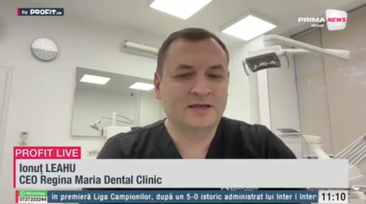 VIDEO Profit.ro TV - Ionuț Leahu, CEO Regina Maria Dental Clinic: Toată această instabilitate se simte și la dinți, oamenii aleg să trăiască cu compromisuri. Am început să avem pacienți new-yorkezi. Într-o săptămână, pacientul a putut zbura înapoi cu dinții în gură