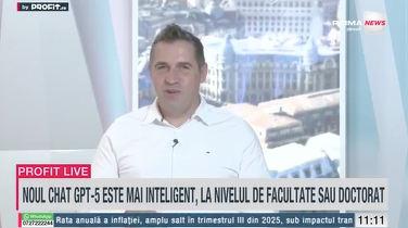 VIDEO Profit.ro Live TV – Alexandru Dan, profesor și expert AI: GPT-5 este mult mai profesionist. În loc să citești un document de 300 de pagini în trei zile, poți să faci asta foarte rapid cu AI