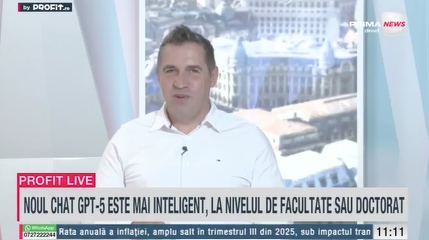 VIDEO Profit.ro Live TV – Alexandru Dan, profesor și expert AI: GPT-5 este mult mai profesionist. În loc să citești un document de 300 de pagini în trei zile, poți să faci asta foarte rapid cu AI