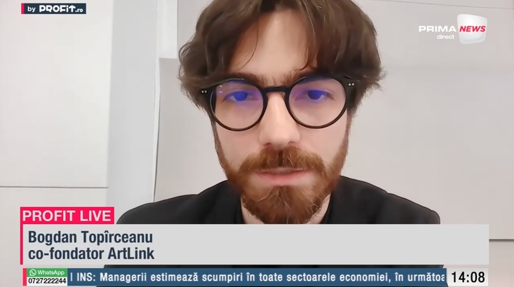 VIDEO Arta adusă mai aproape. Bogdan Topîrceanu, co-fondator ArtLink: Pe plan internațional am avut mai multe expoziții, în Italia, Finlanda, Estonia și Suedia. Dezvoltăm mai multe funcționalități - Profit.ro Live TV